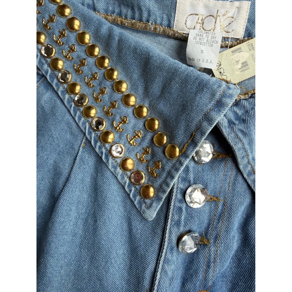 Vintage 90s Cache Studded Denim High Waisted Shorts Light Wash Anchor Jean - Picture 6 of 13